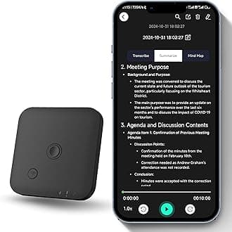 Voice Recorder with AI Transcription & Summarization FOCASE REC Audio Recorder AI Mini Voice Recorder for Lectures Calls Meetings App Control 64GB Memory Black