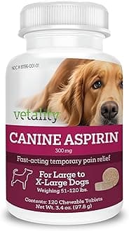 Vetality Canine Aspirin for Dogs | Fast Pain Relief | Large to X-Large Dogs | Liver Flavor | 120 Chewable Tablets