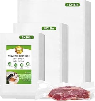 300pcs Vacuum Sealer Bags, 100 Gallon 11" x 16" and 100 Quart 8" x 12" and 100 Pint 6" x 10", BPA Free, Pre-cut Commercial Grade Vac Seal Meal Bags for Food Saver Storage, Meal Prep
