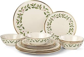893172 Holiday 12-Piece Plate and Bowl Set, Christmas Dinnerware, Hosting
