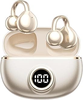 M97 Clip On Earbuds Wireless Bluetooth 5.3, Open Ear Headphones with 50H Battery 10-Min Quick Charge, Featherlight C-Shaped Hook, Secure Fit for Running/Gym, IPX5 Waterproof, Deep Bass(off white)