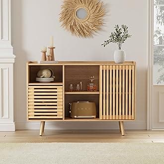 Buffet Cabinet with Storage, 47.2" Buffet Table with Storage, Sideboard Coffee Bar Cabinet with Silding Door for Living/Dining Room, Kitchen, Hallway, Natural