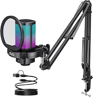 UHURU Gaming USB Microphone for PC, Computer Mic with Controllable RGB for PS4/5 Gamers, Podcast Mic with Boom Arm, Noise Cancellation, Mute Button, Gain Knob for Streaming Discord Twitch-UM2S