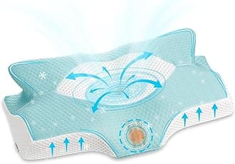 ElvirosCervical Memory Foam Pillows for Neck and Shoulder Pain, Ergonomic Orthopedic Sleeping Support Pillow for Side Sleepers, Back and Stomach Sleepers (Blue Green-S)