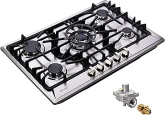 30 Inch Gas Cooktop, Built-in Stainless Steel 5 Burners Gas Stovetop LPG/NG Convertible Gas Stove Top Dual Fuel Gas Hob DM527-SC02