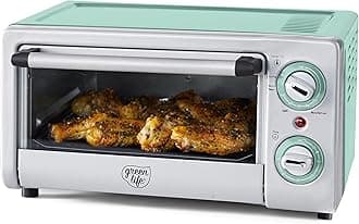 Countertop Toaster Oven Air Fryer Stainless Steel, Healthy Ceramic Nonstick, PFAS Free, Tray & Basket, Bake, Broil, Reheat, Adjustable Temp & Time Control, Auto Shutoff, Turquoise