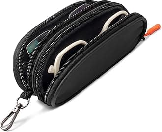 Double Eyeglasses Case Soft Portable Zipper Sunglasses Pouch with Keychain Clip for Men Women