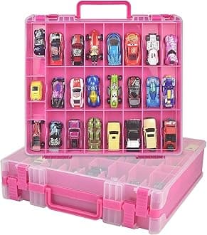– Car Storage Organizer Case Compatible with Hot Wheels/for Matchbox Cars. Display Carrying Container Holder for LOL Surprise Dolls/for Shopkins with 48 Compartments Double Sided -Pink (Box Only)