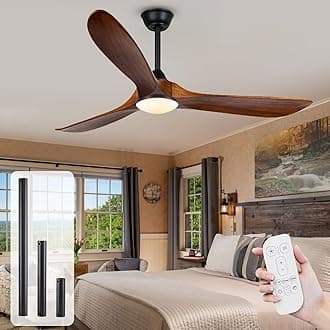 Ceiling Fans with Lights and Remote, 52 Inch Modern Ceiling Fan with Dimmable LED Lights, 3 Wood Blades, 6 Speeds Quiet Reversible Ceiling Fan for Bedroom, Living Room, Outdoor Patio, Porch