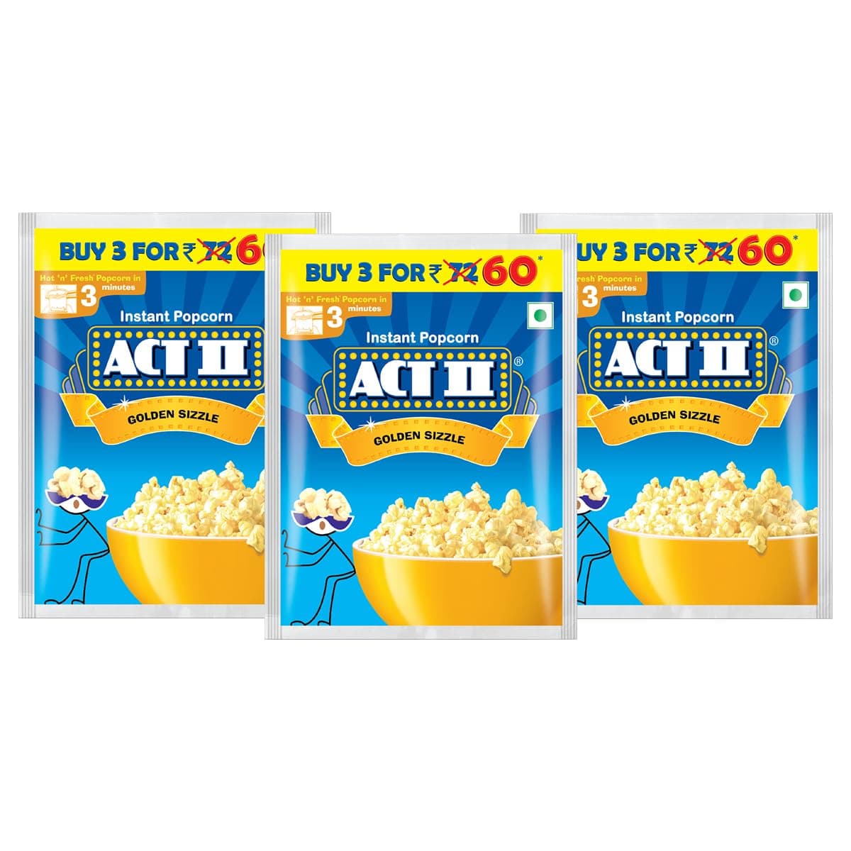ACT II Popcorn IPC Golden Sizzle Combo Pack, 55g/59g (Pack of 3)
