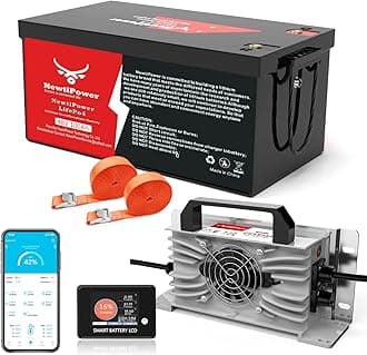 - 48V 100Ah Golf Cart LiFePO4 Lithium Battery 200A BMS,NewtiPower 10000+ Deep Cycle Lithium Iron Phosphate Battery Great for Golf Cart, RV, Marine and Off Grid Applications