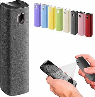 Mini Screen Cleaner Spray – Finger Proof Screen Cleaner for Smartphones, iPads, MacBooks, Laptops, Car Screens, Touchscreens – 3 in1 Mist Cleaner, Microfiber Cloth and Protective Cover (Grey)
