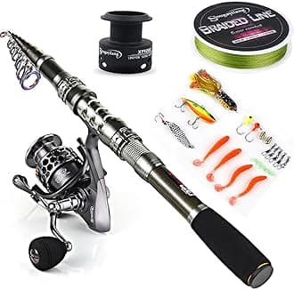 Sougayilang Telescopic Fishing Rod Combinations with Carbon Fiber Fishing Rod, Spinning Reels and Fishing Accessories