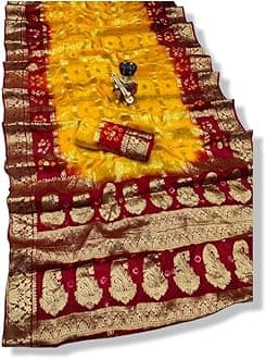 PK HUB Women's Bandhej Silk Saree with Zari Work