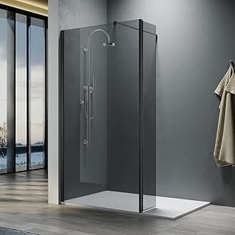 ELEGANT800mm Walk in Shower Screen 8mm Dark Grey Easy Clean Safety Glass Wet Room Shower Enclosure Shower Cubicles with 300mm Return Panel