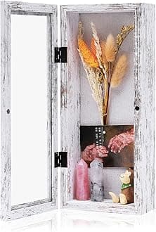 Muzilife 12.5x5 Shadow Box Picture Frame - 2.16" Interior Deep Wood & Glass Display Case Ready to Hang Memory Box Baby Sports Memorabilia, Wedding, Tickets, and Photos, Rustic White