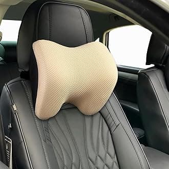 SPRFUFLY Make Restful Car Headrest Pillow, Car Pillow for Driving with Adjustable Strap, Breathable Removable Cover & Ergonomic Design - Softness Travel Car Neck Support Pillow(Beige, 1PC)