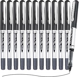 Black Rollerball Pens 12 Pack, 0.7mm Medium Point Roller Ball Pen Quick Dry, Liquid Ink Pens Fine Point Smooth Writing Pen for Journaling, Note Taking, Office, School Supplies