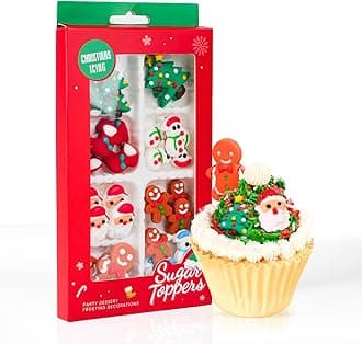 Christmas Icing Decorations 27 Counts Edible Royal Icing Cake Decoration Gingerbread Man Christmas Tree Snowman Santa Claus Xmas Stocking for Holiday Party Cake Topper