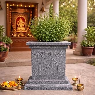 Tulsi Ceramic Pot for Indoor, Outdoor, Home Office, Pooja Plants Gamla (FRP, Grey 10 inch)