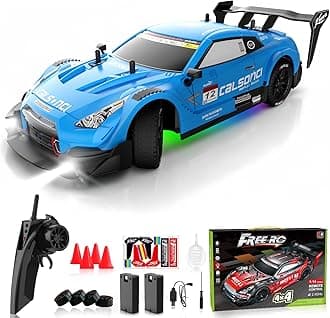 Remote Control Car RC Drift Car 1:16 Scale 4WD RC Vehicle with LED Lights 2.4GHz 30km/h RTR High Speed Racing Sport Toy for Adults Boys Girls Kids Gift 2Pcs Rechargeable Battery