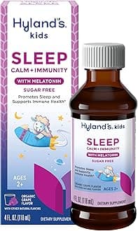 Hyland's Kids Sleep Calm + Immunity with Melatonin, Promotes Sleep & Supports Immune Health, Ages 2+, Grape Flavor, 4 Fl. Oz.