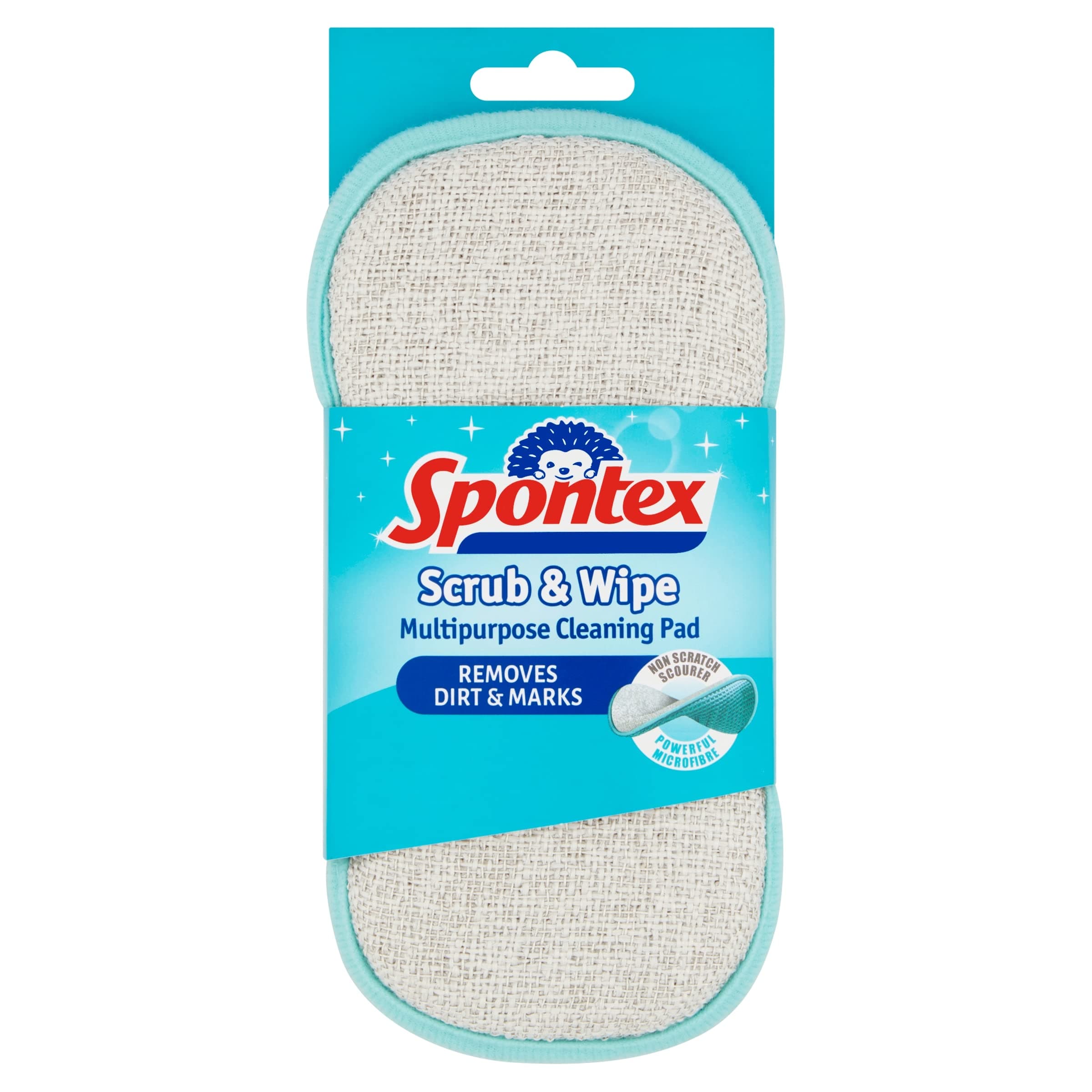 Spontex Scrub & Wipe Cleaning Pad | Microfibre Cloth Side & Non Scratch Scourer Side | Versatile & Reusable Cleaning Products | 1 Count