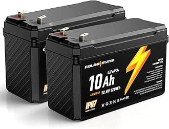 GOLDENMATE 12V 10Ah LiFePO4 Lithium Battery(2 Packs), 5000+ Deep Cycles, IP67 Waterproof Lithium Iron Phosphate Battery, Built-in BMS, Ideal for Power Wheels, Solar, Marine, Fish Finder, Ride-on Toy