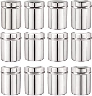 Atrock Stainless Steel Containers For Kitchen | Steel Storage Container | Grocery Container 1Litre | 1000Ml Steel Jars | Steel Dabba (Set Of 12) - Silver