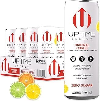 UPTIME – Original Citrus - Zero Sugar (12 Pack), Premium Energy Drink, 12oz Cans, Natural Caffeine, Sparkling, Natural Flavors, 5 Calories