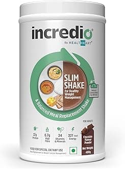 Incredio by HealthKart Slim Shake for Weight Management (Chocolate, 480g) | 22g Triple Blend Protein (Whey, Soy & Casein) High Fibre, Low Calories, 24 Vitamins & Minerals, Meal Replacement Shake