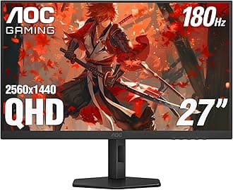 AOC Q27G4XN 27" Gaming Monitor, 2K QHD 2560x1440, 180Hz 1ms, Adaptive-Sync, Height Adjustable, 2X HDMI 2.0, 1x Display Port, Xbox/PS5/Switch Ready, 3-Year Zero-Bright-dot
