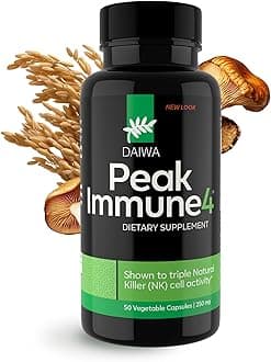 - Daiwa Peak Immune 4 - Immune System Booster – Rice Bran and Shitake Mushroom Supplement for Natural Immune Support, 50 Count