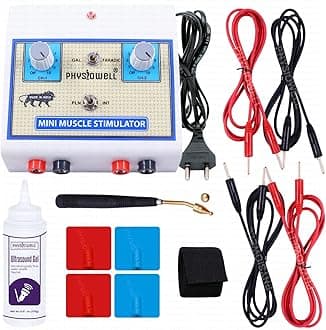 Physiowell Mini Muscle Stimulator Physiotherapy Machine (MS) | Faradic & Galvanic Electrotherapy Device | Muscle Stimulation Machine for Pain Relief, Rehab & Toning | Portable Physio Equipment with Electrodes & Cables