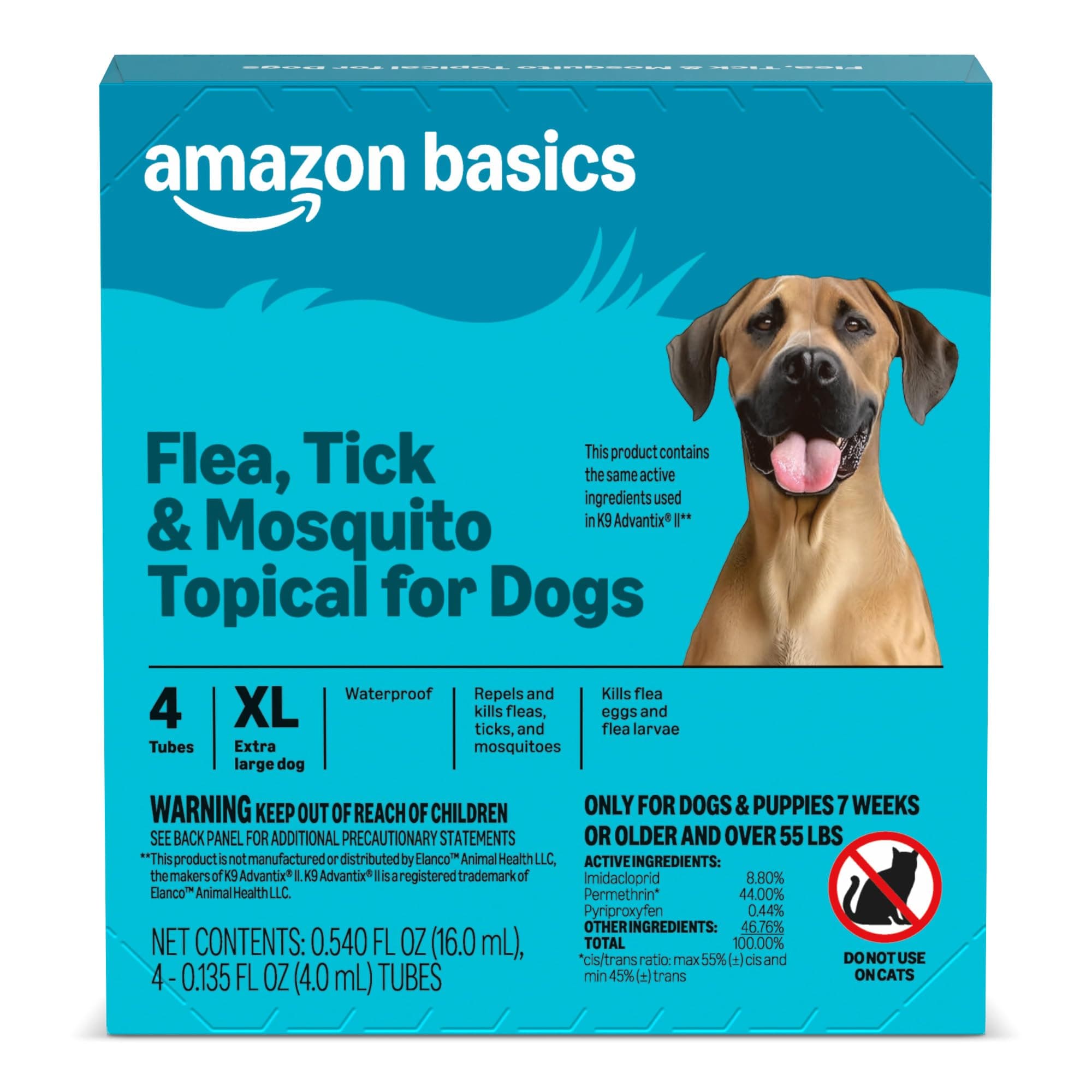 Preventative Flea, Tick & Mosquito Topical Treatment for X-Large Dog (Over 55 Pounds), 4 Count, Packaging May Vary