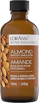 LorAnn Oils Almond Bakery Emulsion: True Essence, Ideal for Boosting Fruit Tones in Cakes, Cookies & Desserts, Gluten-Free, Keto-Friendly, Extract Substitute Essential for Your Kitchen, 4 Oz