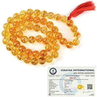 Reiki Crystal Products Natural Certified Citrine Mala Crystal Stone 12 mm Round Beads Mala for Reiki Healing Crystal Stones (Color : Yellow)