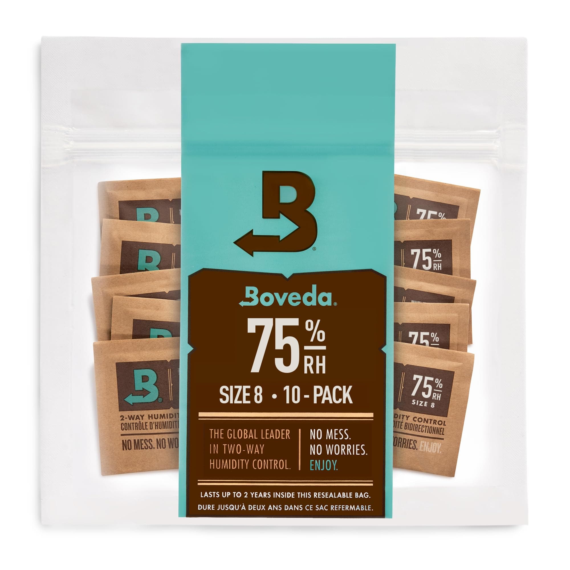 Boveda 75% Two-Way Humidity Control Packs For Storing Up to 5 Items – Size 8 – 10 Pack – For Small Non-Plastic Travel Cases – Moisture Absorbers – Humidifier Packs in Resealable Bag