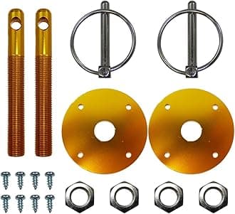 Aluminum Universal Hood pin set kit Chrome Hardware Flip Over Made for Chevy Mopar GM Hot Rod Street Rod Drag racing Race Muscle Car 1/2" (Gold)