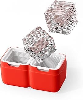 Set of 2 Silicone Ice Molds, Luxe, Large Wavy & Faceted Cube Forms for Craft Cocktails, Keeps Drinks Colder Longer with Less Dilution, Easy-Release, BPA-Free