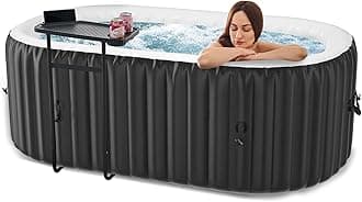 LILYPELLE 1-2 Person Inflatable Hot Tub, Oval Blow Up Portable Hot Tub with 100 Bubble Jets, Outdoor Spa Hottub Set Included Heater Pump, Filter and Side Table, 75" X 47" X 25"