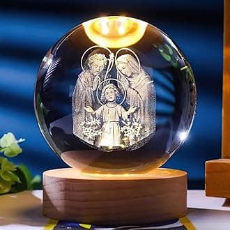 Jesuspirit - Christian Decor, Wooden Light Base Crystal Ball Night Light, Home Decor - Christian Gifts for Men and Women (Catholic Holy Family)