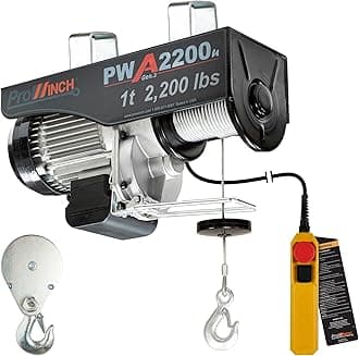 Prowinch Electric Hoist, 110V/120V, 2200lbs Lifting Capacity, 38ft Lifting Height, Wired Remote Control, Upper & Lower Limit Switches for Home Improvement, Warehouse Clearance, Garage Hoist System