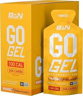 BARE PERFORMANCE NUTRITION, BPN Go Gel Endurance, 24g of Carbohydrates & 100 Calories per Pack, Vegan + Gluten Free Running Gel, 10 Single-Serving Packs, Mango