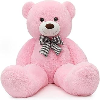 MorisMos Pink Giant Teddy Bear 4 Feet, Lovely 47inch Classic Stuffed Animals Plush, Daughter Girlfriend Birthday Gift for Lover, Party Favor