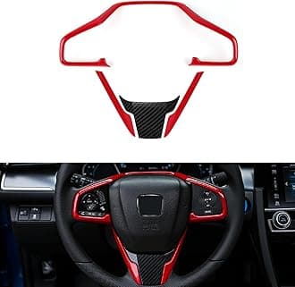 Thenice for 10th Gen Civic Steering Wheel Cover Trims Interior Decaration Sticker for Honda Civic Sedan Hatchabck Coupe Type R 2021 2020 2019 2018 2017 2016 -Red