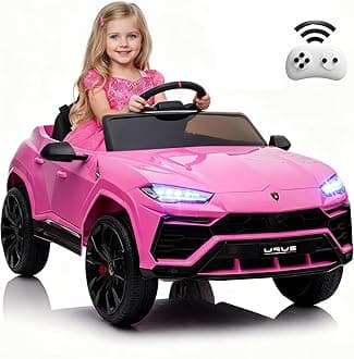 Licensed Lamborghini Urus Ride On Truck Car Toy, 12V Battery Powered Electric 4 Wheels Kids Toys w/Parent Remote Control, Foot Pedal, Music, Aux, LED Headlights, 2 Speeds (Pink)