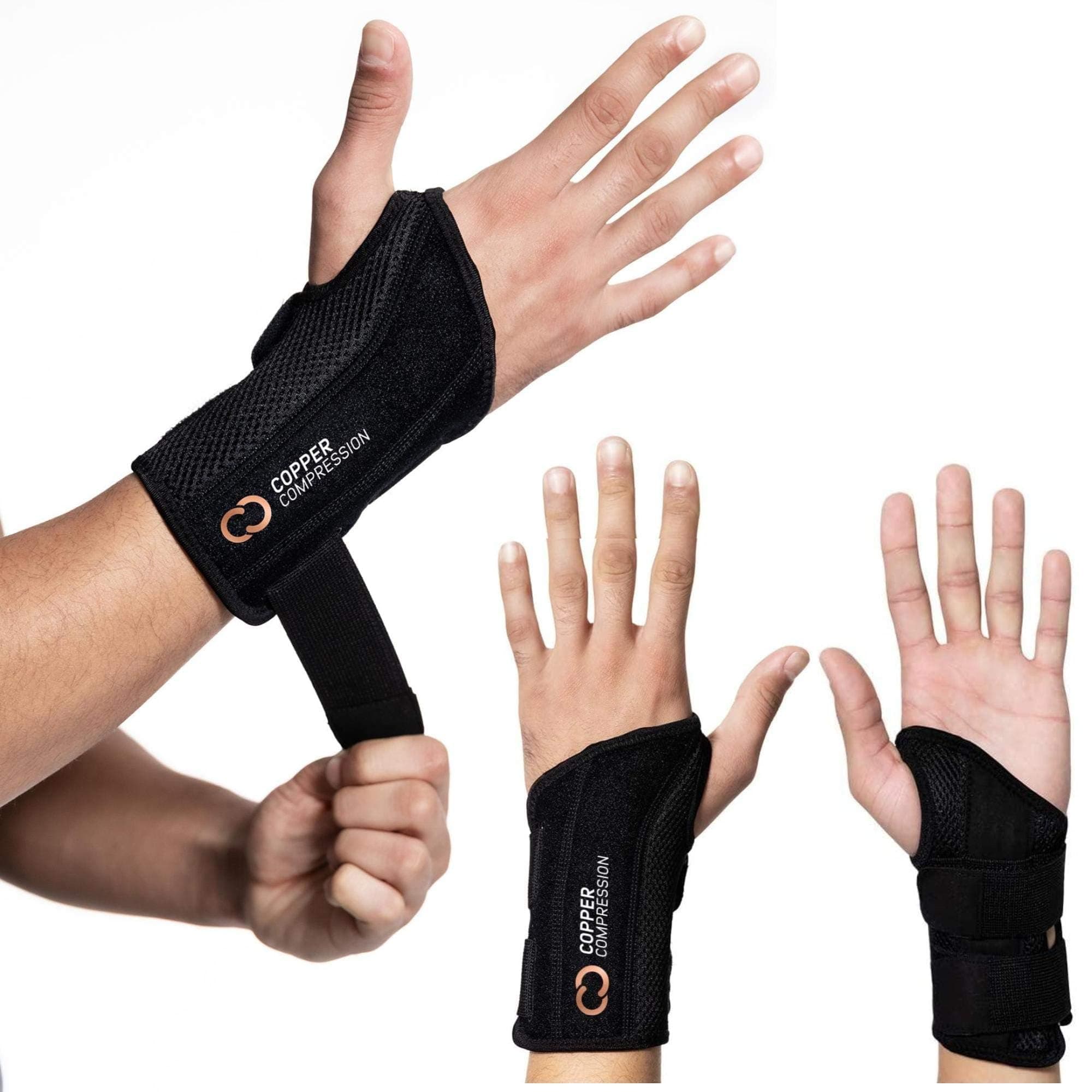 Copper Compression Wrist Brace - Copper Infused Adjustable Orthopedic Support Splint for Pain, Carpal Tunnel, Arthritis, Tennis Elbow, Tendinitis, RSI, Ganglion Cyst for Men Women - Right Hand - L/XL
