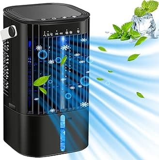 Portable Air Conditioners Fan - Portable AC Small Personal Air Cooler, Quiet Mini Mobile Cooling Fan with Handle,2/4H Timer 3 Speeds,Desk Air Conditioner with 7 Color for Home Office Car Work Outdoor