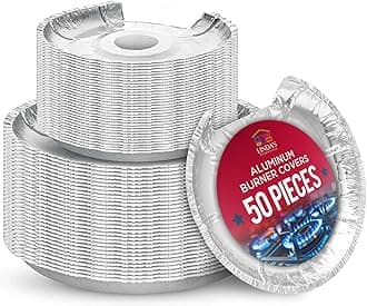 Linda's Essentials Burner Covers for Electric Stove by (50 Pack) | Disposable Aluminium Stove Burner Liners | Round Foil 6 and 8 Inch Burner Bibs Keep Electric Range Stove Clean From Oil and Food